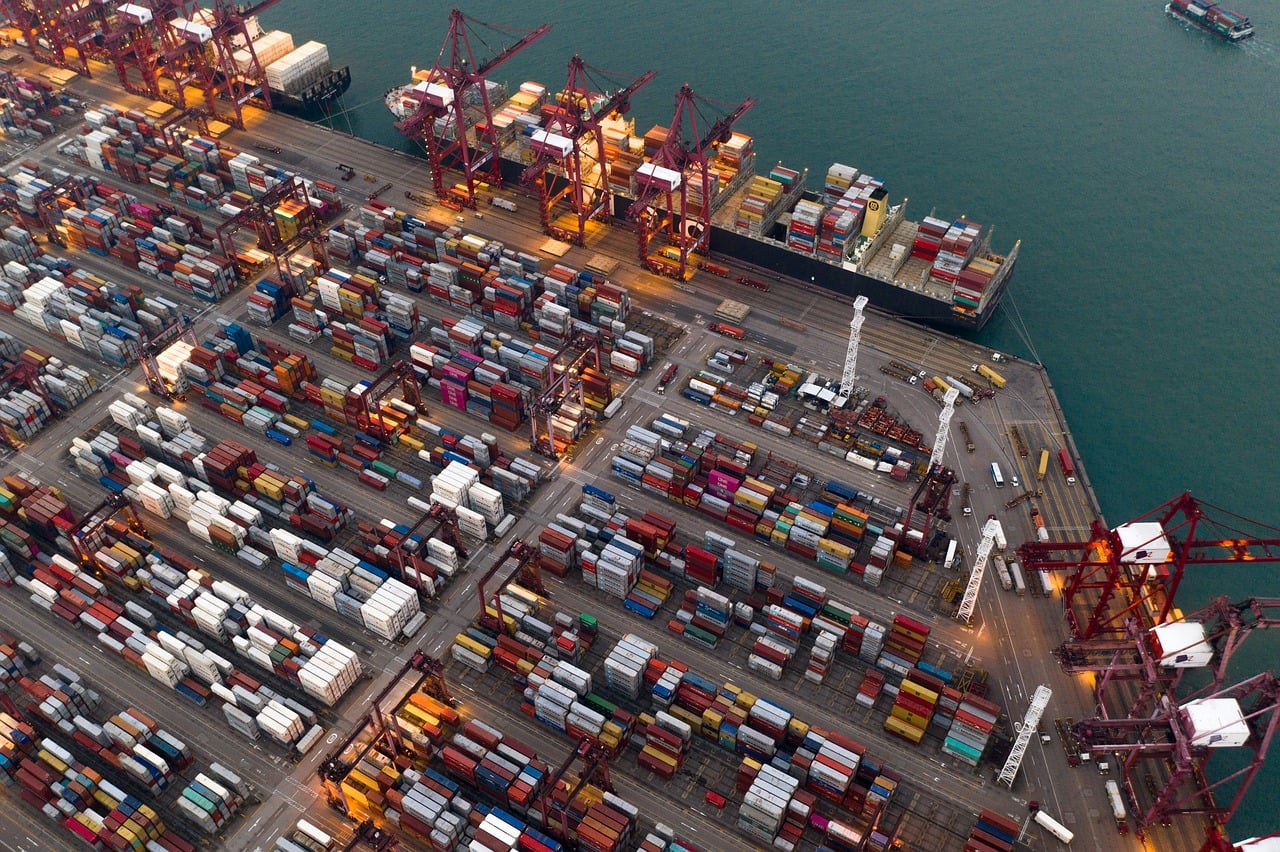 port top down view with lots of containers