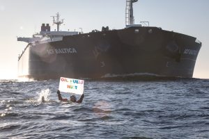 Activists protest against oil tankers from Russia in Baltic Sea