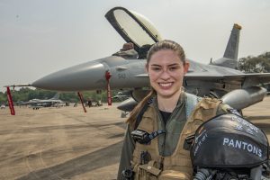 U.S. 1st Lt. Samantha “FORCE” Colombo soars high as F-16 fighter jet pilot