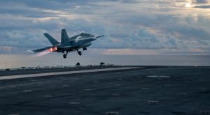 U.S. aircraft carrier maintains peace through strength