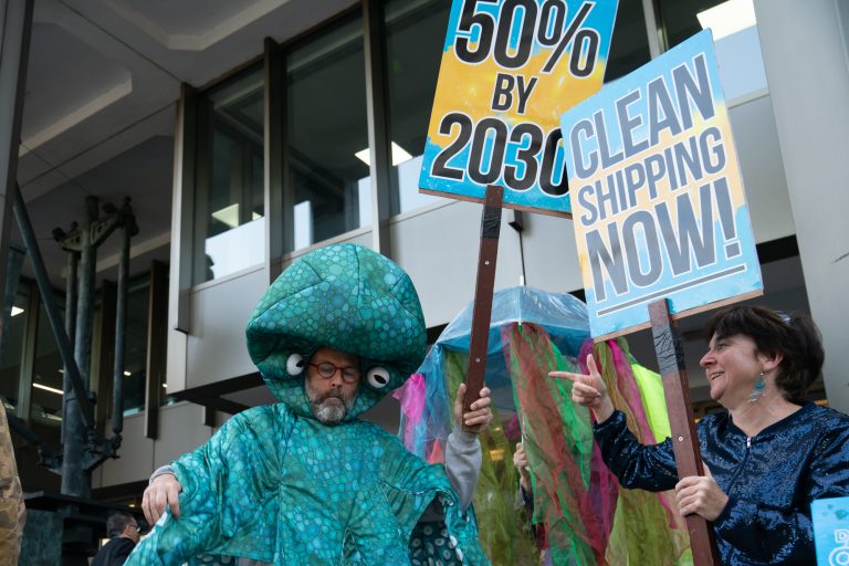 Dancing protesters demand cleaner shipping