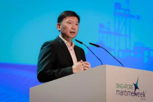 Mr Chee Hong Tat, Minister for Transport and Second Minister for Finance, speaking during the Singapore Maritime Week Opening Ceremony held at Suntec Convention & Exhibition Centre on April 15, 2024.