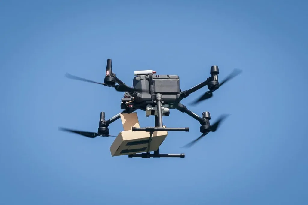 A demonstration of a drone using M1’s 5G network delivering a package containing medicine onto a boat anchored off St John’s Island, April 26, 2023.