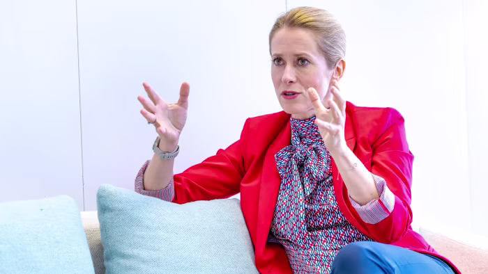 Kallas speaking during an interview with the FT