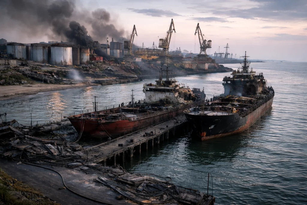 Krasnodar Maritime Blaze Ignited by Drone Strike