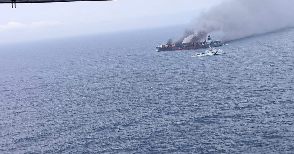 Firefighters continue to tackle blaze on Wan Hai ship