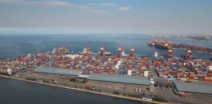 Cargo industrial port aerial view